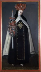 Schwester Maria Barbara de St. Joseph mit Blumen gekrönt, Convento de las Carmelitas, Puebla, Mexiko
