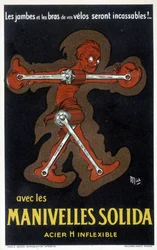 Werbung für Velo-Kurbeln aus massivem Stahl. Zeichnung von Mich (Michel Liebeaux)