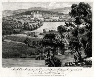 Südostansicht des Sitzes von Herzog von Queensberry in Drumlanrig, Schottland, 1775