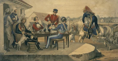 Eine Kaffeeparty an einer Militärstation in Indien (ca. 1850)