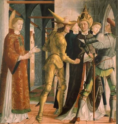 Papst Sixtus II. verabschiedet sich von St. Laurentius, um 1465