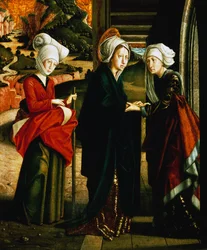 Mariä Heimsuchung, unteres Panel der Szenen aus dem Leben Christi, St. Wolfgang Altar, St. Wolfgangs Kapelle, St. Wolfgang im Salzkammergut, Österreich