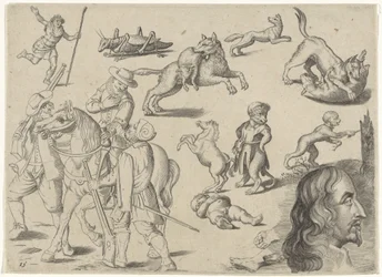 Studienblatt mit Zeichenbeispielen: Figuren und Tiere