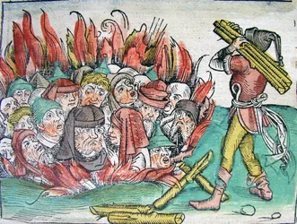 Verbrennung der Juden in Deggendorf im Jahr 1338 aus der Schedelschen Weltchronik, 1493