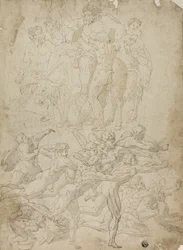 Bogenschützen, die auf einen Herm schießen, Triumph des Bacchus und andere Studien