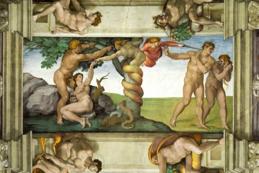 Sixtinische Kapelle: Der Sündenfall und die Vertreibung aus dem Garten Eden, mit vier Ignudi