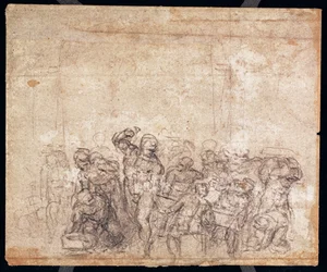 Studie von Figuren für eine Erzählungsszene (Schwarzkreide auf Papier) (verso)