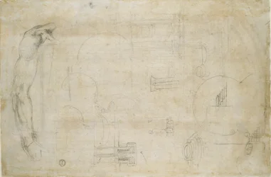 Studie eines Männerarms und einige architektonische Skizzen, ca. 1490-1560