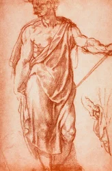 Studie einer drapierten männlichen Figur; Zeichnung von Leonardo da Vinci. Gabinetto dei Disegni e delle Stampe, Uffizien, Florenz