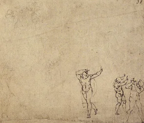 Studie von Aktfiguren: Zeichnung von Michelangelo. Casa Buonarroti, Florenz