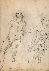 Studie einiger Aktfiguren; Zeichnung von Michelangelo. Der Louvre, Paris