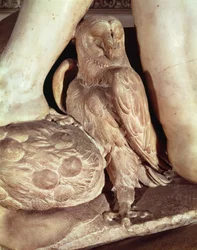 Das Grabmal des Giuliano de’ Medici (1478-1516), Detail der Eule unter dem Bein der Nacht, 1520