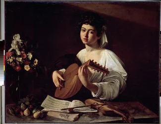 "Der Lautenspieler" Gemälde von Michelangelo Merisi genannt Caravaggio (1571-1610) um 1595 Dim. 94x119 cm Eremitage, Sankt Petersburg