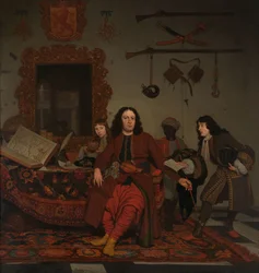 Porträt von Thomas Hees und seinem Diener Thomas und Neffen Jan und Andries Hees (Detail)