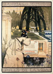 Posterpräsentation von "Die Seiten des Lebens", Serie von Lithografien, die Gedichte in Prosa von Santiago Rusinol y (i) Prats (1861-1931) illustrieren