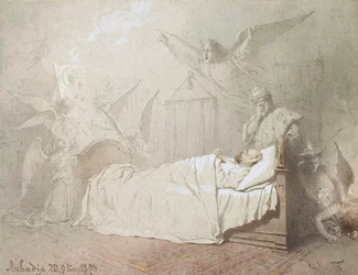 Alexander III. auf seinem Sterbebett, umgeben von Engeln, 1895