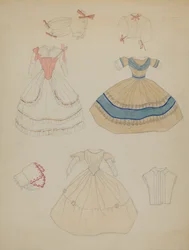 Puppe und Kleiderschrank, ca. 1936