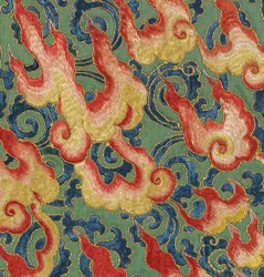 Detail der kaiserlichen bestickten Seiden-Thangka