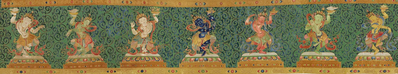 Detail der kaiserlichen bestickten Seiden-Thangka