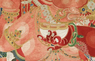 Detail der kaiserlichen bestickten Seiden-Thangka