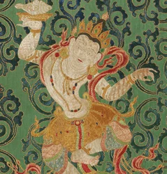 Detail der kaiserlichen bestickten Seiden-Thangka