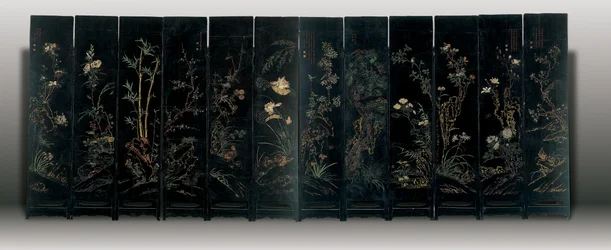 Zwölf-Panel-Coromandel-Bildschirm, Weiping