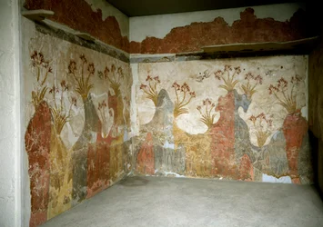 Minoische Kunst: „Frühling“ Fresken aus Akrotiri, Santorini. 16. Jahrhundert v. Chr. Nationales Archäologisches Museum, Athen