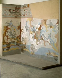 Minoische Kunst: „Affen“ Fresko aus Akrotiri auf Santorin. 16. Jahrhundert v. Chr. Athen, Archäologisches Nationalmuseum