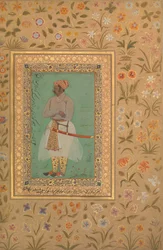 Porträt von Maharaja Bhim Kanwar, Folio aus dem Shah Jahan Album, verso: ca. 1615-29