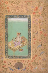 Der Kaiser Shah Jahan mit seinem Sohn Dara Shikoh, Folio aus dem Shah Jahan Album, verso: ca. 1620