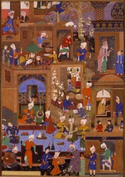Nacht in einer Stadt, wahrscheinlich ein Foliant aus einem illustrierten Manuskript, ca. 1540