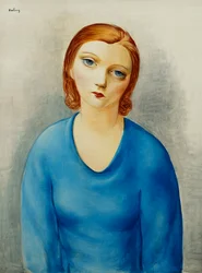 Junge Frau in einer blauen Bluse