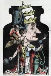 Allegorie des Konkordats (unterzeichnet zwischen Pius VII. und Bonaparte) von 1801, dargestellt von Moloch als Kompressionsgerät mit Napoleon III. und dem Papst