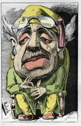 Allegorie eines Hahnreis im 19. Jahrhundert in „Le Trombinoscope“ von Touchatout, Karikatur von B. Moloch aus dem Jahr 1882 (1849-1909). Privatsammlung.