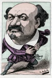 Porträt von François Pierre Villaret (1830-1896), Tenor der Oper zwischen 1863 und 1882 in „Le Trombinoscope“ von Touchatout, Karikatur von B. Moloch von 1882 (1849-1909)