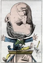 Porträt von Henri, Pierre, Edmond DUFAUR DE GAVARDIE (1823 - 1910) französischer Senator in „Le Trombinoscope“ von Touchatout, Karikatur von B. Moloch von 1882 (1849-1909). Private Sammlung.