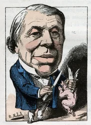 Porträt von Philippe Ricord (1800-1889), französischer Chirurg in „The Trombinoscope“ von Touchatout, Karikatur von B. Moloch von 1882 (1849-1909). Private Sammlung