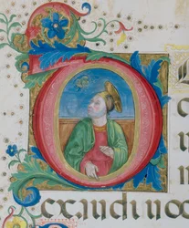 Gott erscheint einem Heiligen, Miniaturdetail eines Psalmenbuchs