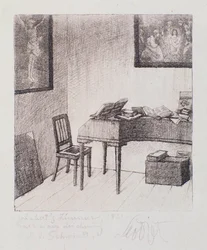 Ansicht von Franz Schuberts Zimmer (Gravur)