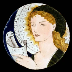Morris und Company Fliese, die St. Cecilia darstellt, entworfen von Edward Burne-Jones (1833-98), gemalt von Kate Faulkner, ca. 1865