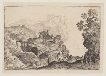 Felsige Landschaft mit drei Reisenden