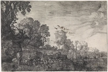 Landschaft mit einer Herde auf einer Brücke (Arcadische Landschaften)