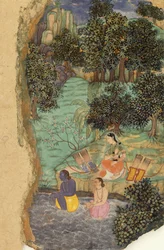 Rama und Lakshmana bieten ihrem toten Vater Wasser an den Ufern des Mandakini-Flusses an, ca. 1595