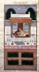 Kamrup und Kamalta in ihrer Hochzeitsnacht, aus Dastur-i Himmat (ca. 1755)