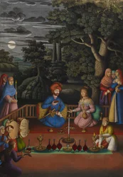 Episode aus der Geschichte der indischen Prinzessin: Besuch von König Turktaz im magischen Garten von Turktaz, Königin der Feen, MS OR.2265, f.221v