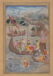 Alexander wird ins Meer hinabgelassen, Folio aus einem Khamsa-Quintett von Amir Khusrau..., 1597-98