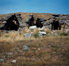 Mykenische Kunst: Häuser in den Befestigungen der Stadt Tiryns, um 1200 v. Chr. Griechenland