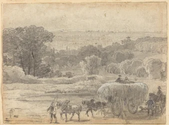 Abendlandschaft mit einem Heuwagen