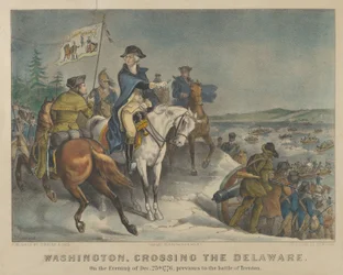 Washington überquert den Delaware am Abend des 25. Dezembers 1776, vor der Schlacht von Trenton