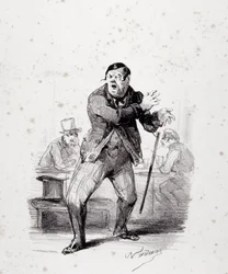 Komödianten auf der Bühne. Platte eingefügt im Album "Les Ficelles Dramatiques déroulées von Berthelier de l